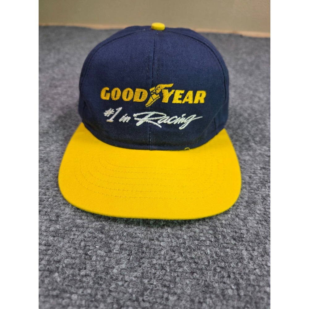 Goodyear Snapback Hat Mens OSFA Blue Yellow #1 in Racing Vintage Style‎ Cap